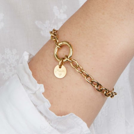 Bracelet personnalisé Breloque sur fermoir Rond en Acier merci maman