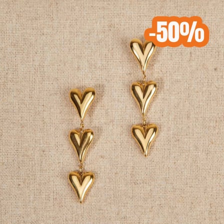 Triple Heart Earrings in Golden Stainless Steel merci maman