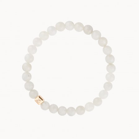 Bracelet personnalisé Cube Initiale plaqué or Pierre de Lune blanche merci maman