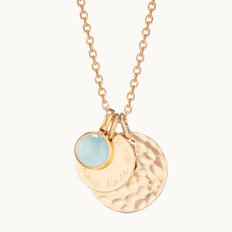 Personalised Hammered Double Disc & Birthstone Necklace