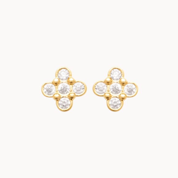 Crystal Clover Stud Earrings gold plated merci maman