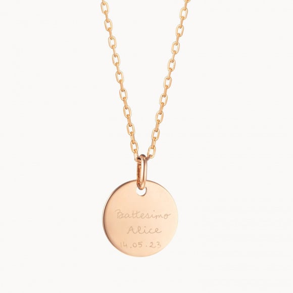 collana personalizzata con medaglia di battesimo placcato oro merci maman