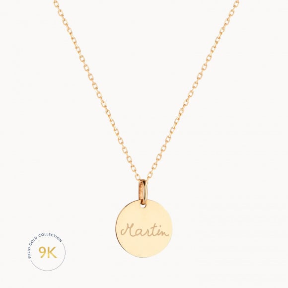 personalised 9 carat gold disc necklace merci maman