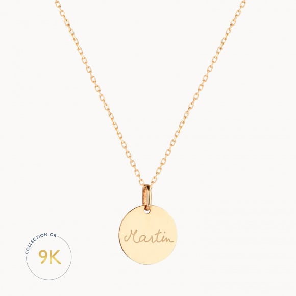 personalised 9 carat gold disc necklace merci maman