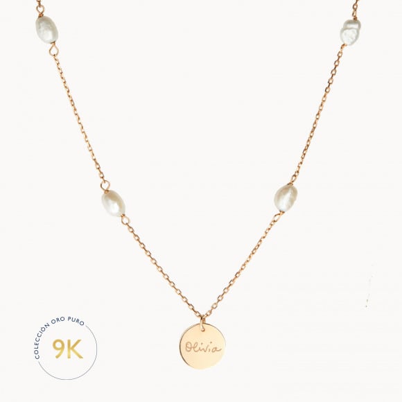 Collar personalizado con perlas en oro de 9 kilates merci maman