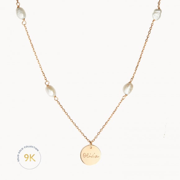 personalisierte 375er Gold Halskette mit Perlen merci maman
