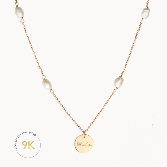 Collana personalizzata in oro 9 carati con perle merci maman