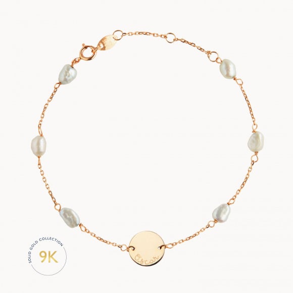 Personalised 9 Carat Gold Pearl Bracelet merci maman