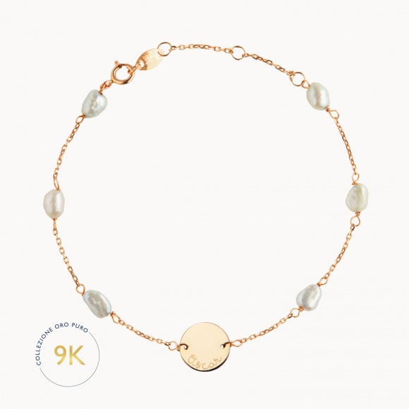 bracciale personalizzato in oro 9 carati con perle merci maman