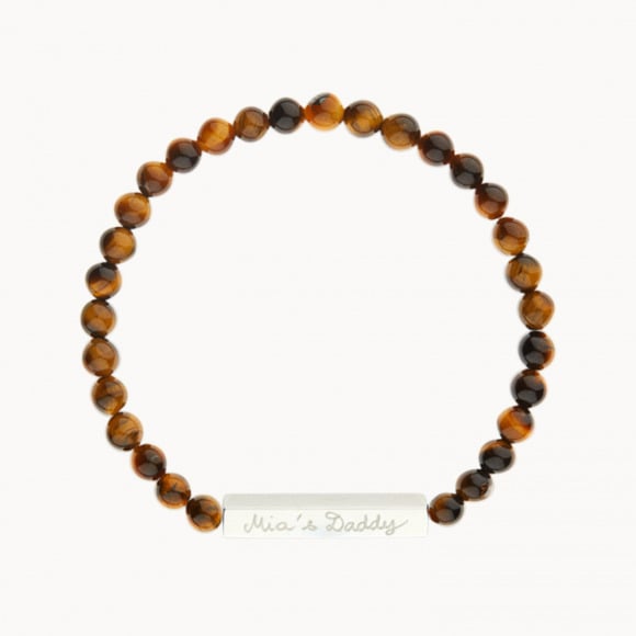 Men's Personalised Beaded Bar Bracelet sterling silver tiger eye merci maman