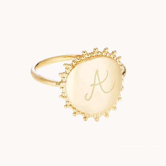 Anello con sigillo perlato personalizzato placcato oro merci maman