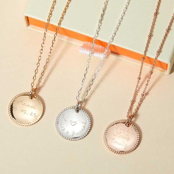 Personalised Beaded Disc Necklace gold plated merci maman