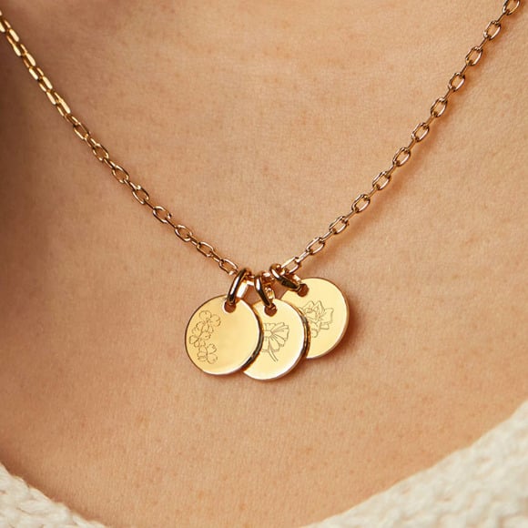 Personalised Birth Flower Name Necklace gold plated merci maman