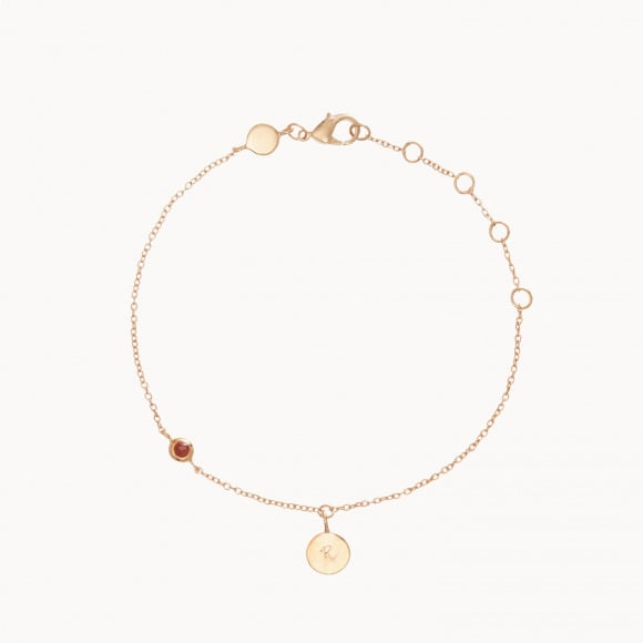 Personalised Birthstone Chain Bracelet gold plated red garnet merci maman