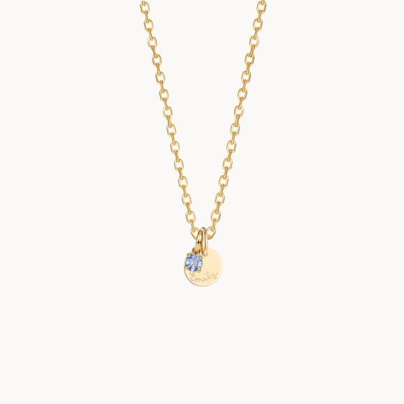 Collana personalizzata con mini disco  e cristallo solitario pietra di nascita| Merci Maman