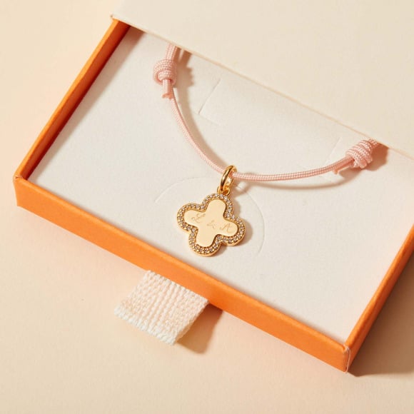 Personalisiertes Kristall Klee Kreuz Armband vergoldet merci maman