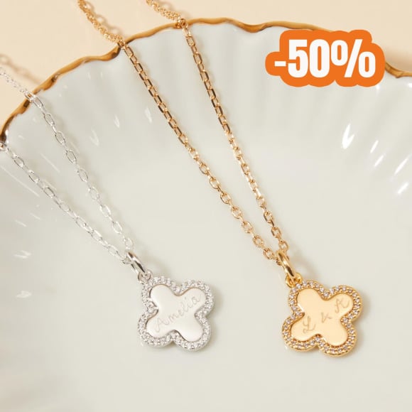 Personalised Crystal Clover Cross Necklace vergoldet merci maman