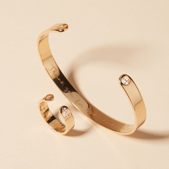 Bague Ouverte personnalisée Cœur Cristal Merci Maman