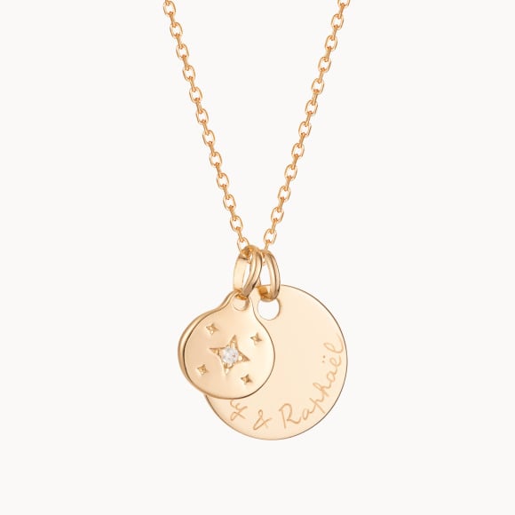 Collar personalizado con estrella de cristal baño de oro merci maman