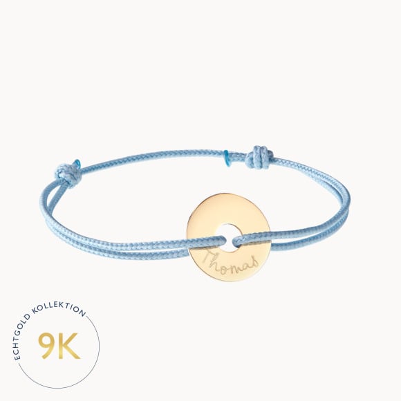 Personalisiertes 375er Gold Armband mit Mini Scheibe merci maman