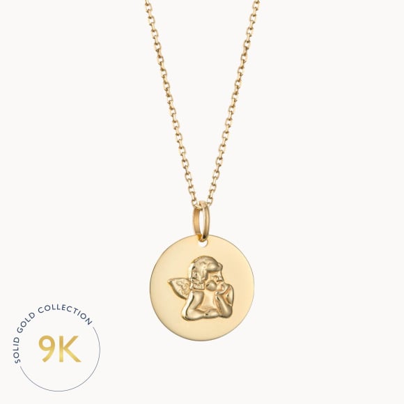 Personalised 9 Carat Gold Angel Medal Necklace merci maman