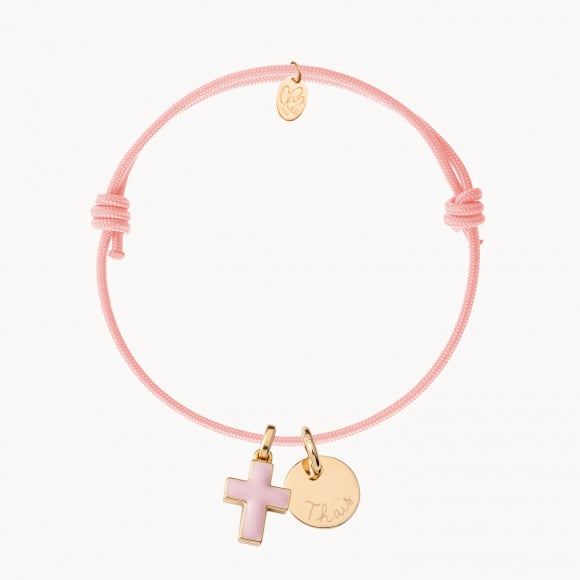 Persoanlisiertes Emaille Kreuz Armband vergoldet merci maman