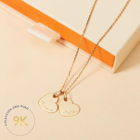 Collar personalizado corazón con nombre en oro de 9 kilates merci maman