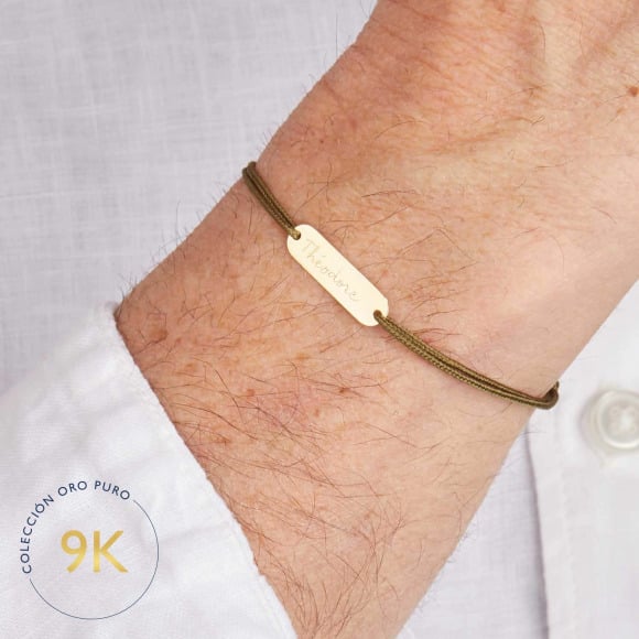 Pulsera personalizada con mini placa de oro de 9 kilates para hombre merci maman