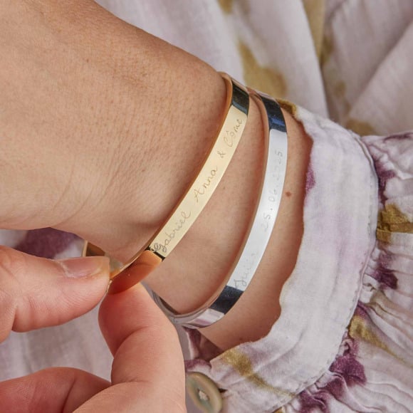 Personalised Flat Bangle in Golden Stainless Steel merci maman