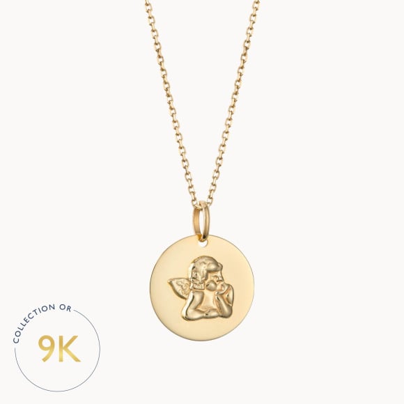 Collier personnalisé Médaille Ange en or 9 carats merci maman