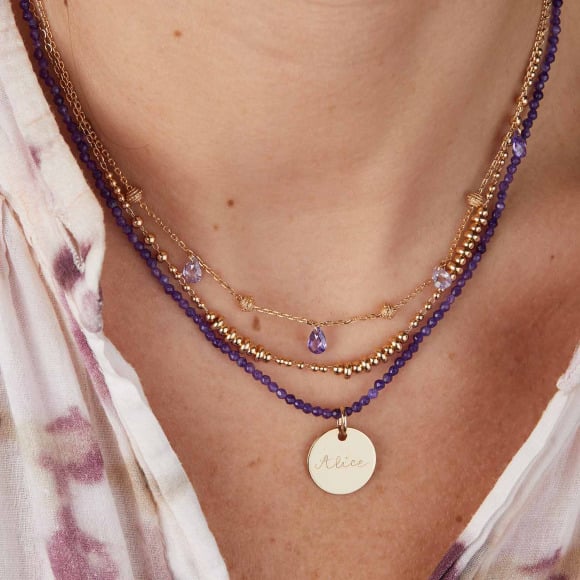 Collana Personalizzata con Disco e Catena di Pietre Preziose placcato in oro merci maman