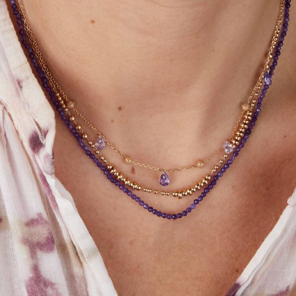 Collana con Catena di Pietre Preziose placcato in oro merci maman