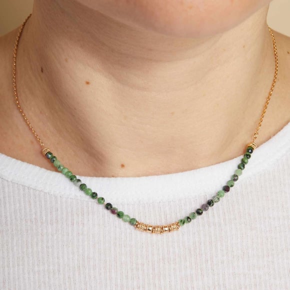 Collier Pierres Vertes plaqué or merci maman