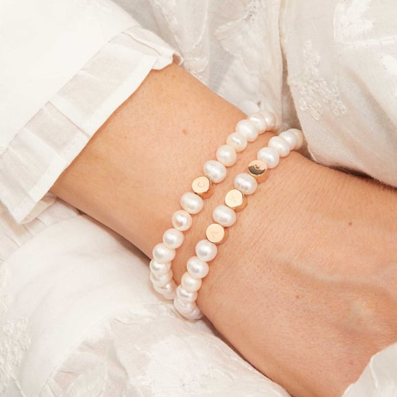 Personalised Initial White Pearl Bracelet gold plated merci maman