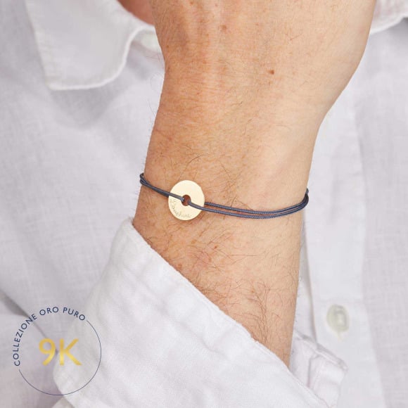 Bracciale personalizzato con Disco Aperto in oro 9 carati uomo merci maman
