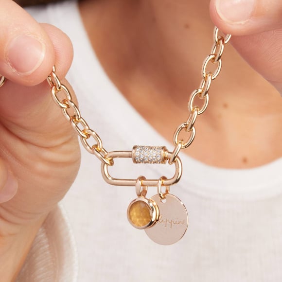 Personalised Lucky Charm Birthstone Necklace gold plated merci maman