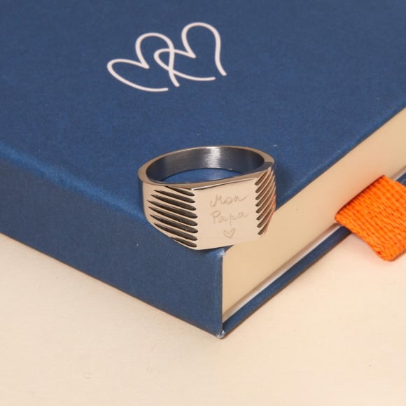 Anello personalizzato con sigillo quadrato in acciaio uomo merci maman