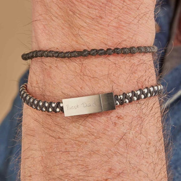 Bracciale personalizzato in acciaio e pelle con chiusura magnetica uomo merci maman