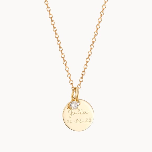 Personalised Crystal Solitaire Message Necklace Gold Plated Merci Maman