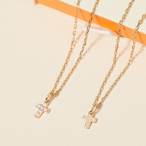 Collier Mini Croix plaqué or merci maman