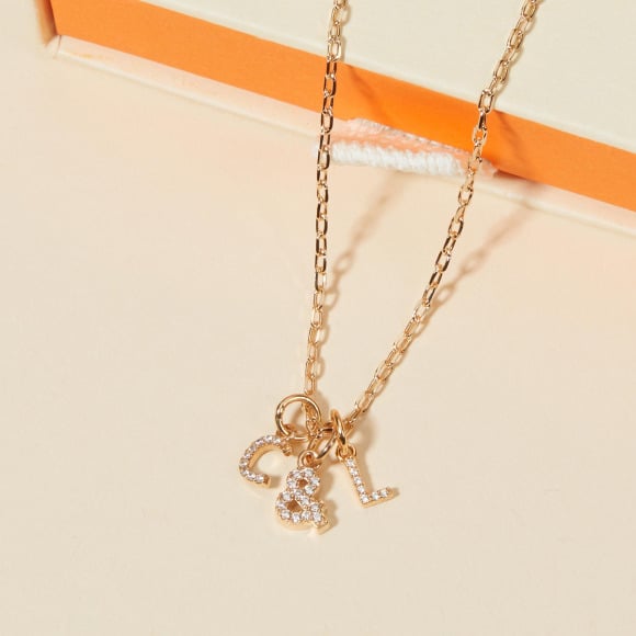 Mini Kristall Buchstaben Charm Halskette vergoldet merci maman