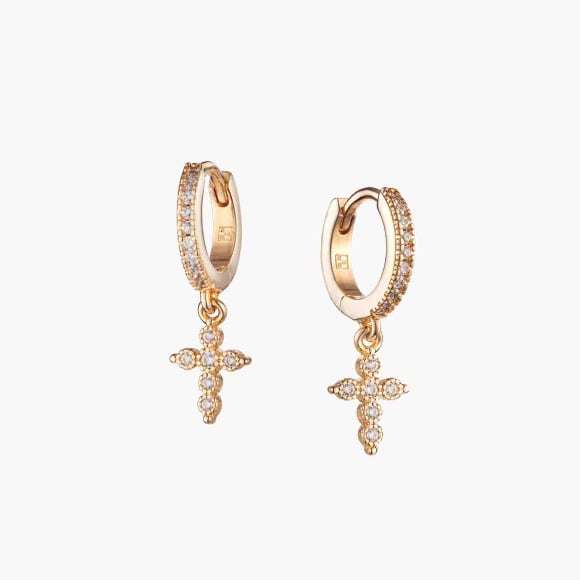 Mini Crystal Cross Earrings gold plated merci maman