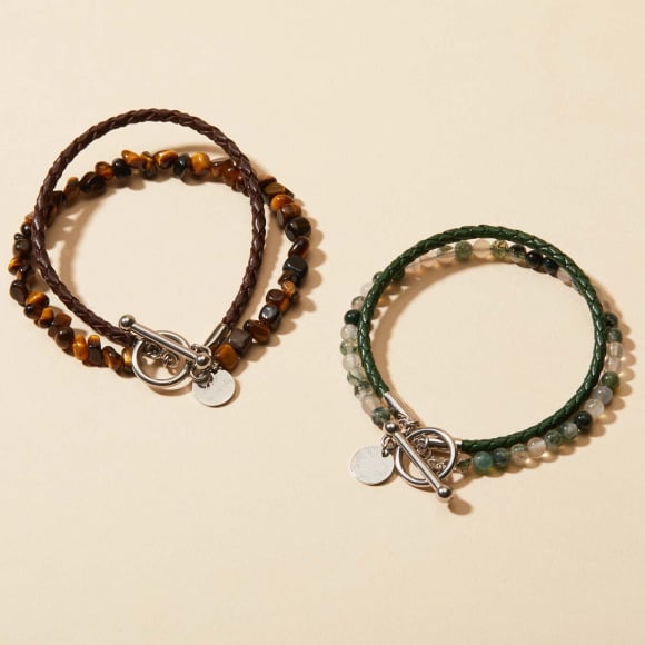 Personalisiertes Lederarmband mit Beads für Männer merci maman