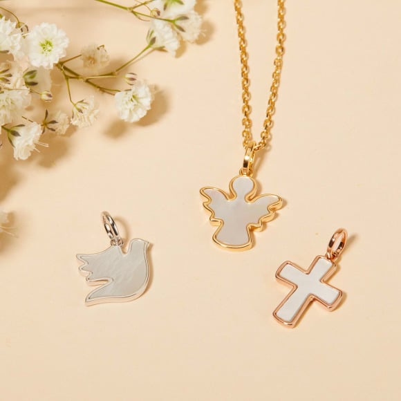 Collana personalizzata per Battesimo o Comunione Madreperla Merci Maman