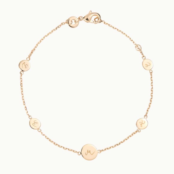 Bracelet Pastille Initiale personnalisé plaqué or merci maman