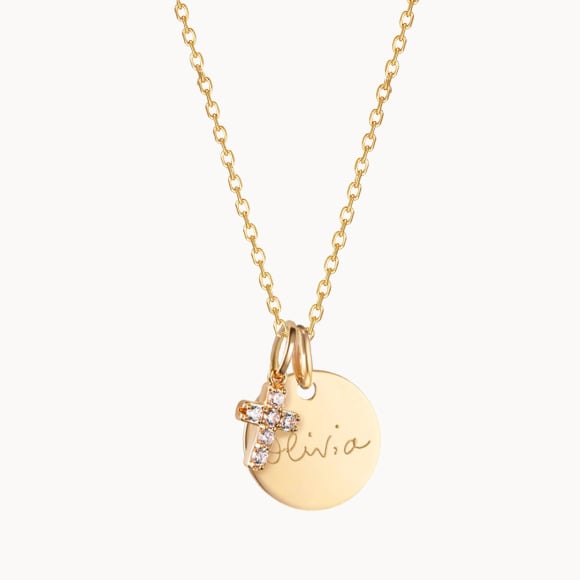 Personalised Mini Pavé Crystal Cross Necklace Merci Maman