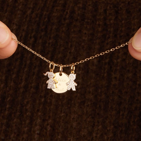 Personalised Pavé Crystal Mummy Necklace Gold Plated Merci Maman