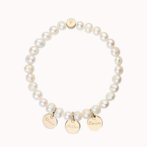 Personalised White Pearl Name Bracelet gold plated merci maman