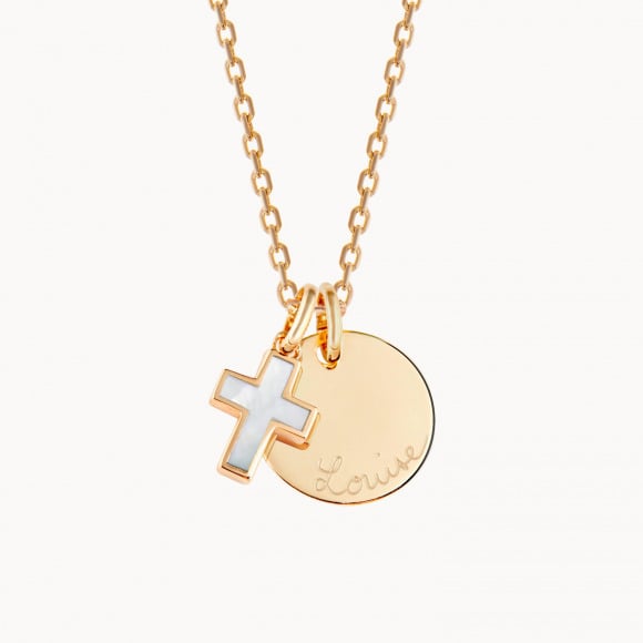 personalised mother of pearl cross necklace gold plated merci maman
