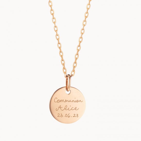 collier medaille de bapteme personnalise plaque or merci maman